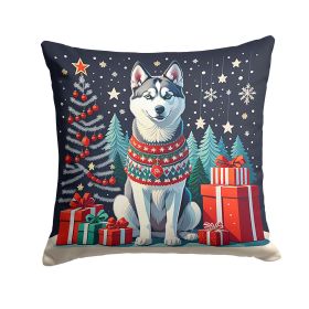 Siberian Husky Christmas Throw Pillow Machine Washable, Indoor Outdoor Decorative Pillow for Couch, Bed or Patio, 14Hx14W