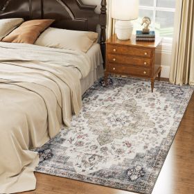 4x6 Area Rug, Vintage Machine Washable Rug, Non-Slip Carpet For Living Room, Bedroom, Dining Room, Brown And Green (Option: Brown and Green)