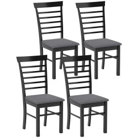 Wooden Dining Chairs Set Of 4, Farmhouse Upholstered Kitchen Chairs With Rubber Wood Frame, Black And Gray (Color: Black)