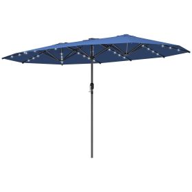 Garden Parasol, Double-Sided Sun Umbrella With LED Solar Lights, Patio Parasol For Outdoor, Blue (Color: Blue)